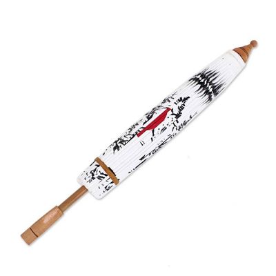 Alternate image for Traditional Crane-Themed Cotton and Bamboo Parasol in White Immortal Cranes