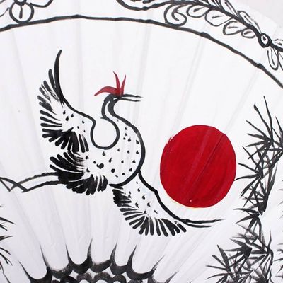Alternate image for Traditional Crane-Themed Cotton and Bamboo Parasol in White Immortal Cranes