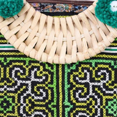 Alternate image for Thai Traditional Green Cotton and Natural Fiber Handle Bag Hmong Harmony