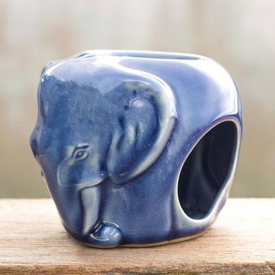 Alternate image for Celadon Ceramic Oil Warmer Sapphire Elephant