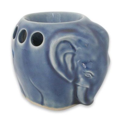 Alternate image for Celadon Ceramic Oil Warmer Sapphire Elephant
