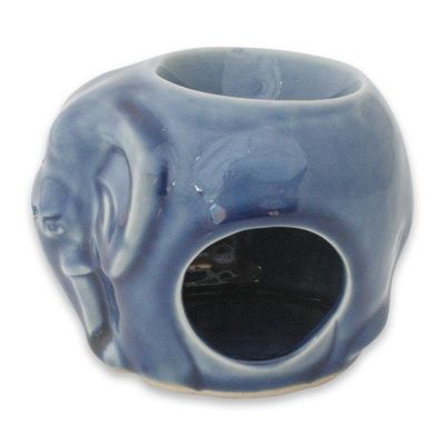 Alternate image for Celadon Ceramic Oil Warmer Sapphire Elephant