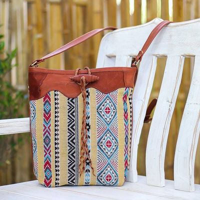 Alternate image for Leather-Accented Cotton Blend Sling Bag Joyful Journey in Yellow