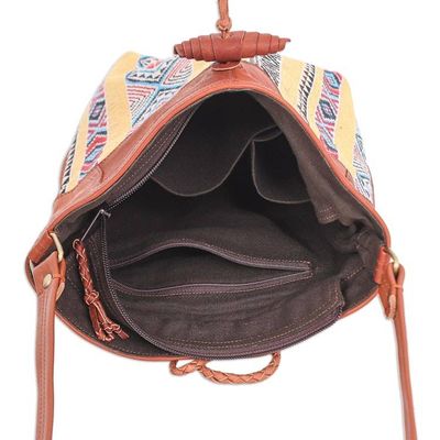 Alternate image for Leather-Accented Cotton Blend Sling Bag Joyful Journey in Yellow