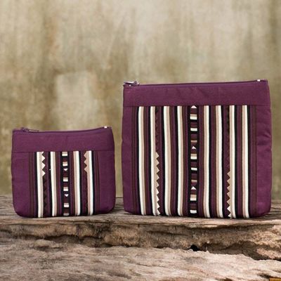 Alternate image for Maroon Cotton Blend Cosmetic Cases from Thailand pair Exotic Lisu in Wine