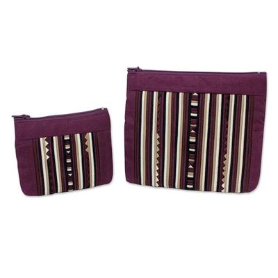 Alternate image for Maroon Cotton Blend Cosmetic Cases from Thailand pair Exotic Lisu in Wine