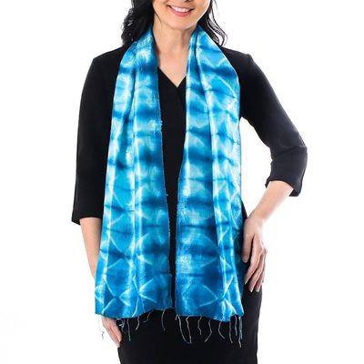 Alternate image for Silk Tie Dye Scarf from Thailand Azure Mystique