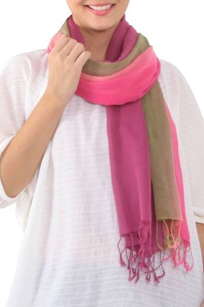 Main image for Cotton Scarves in Pink and Green from Thailand Pair Grove Breeze