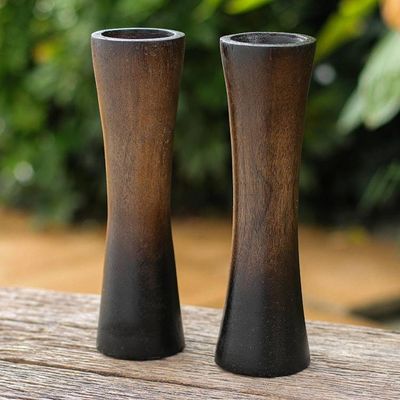 Alternate image for Decorative Mango Wood Vases from Thailand Pair Above Ground in Brown