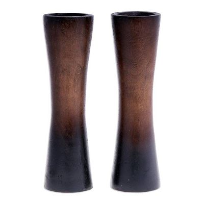 Alternate image for Decorative Mango Wood Vases from Thailand Pair Above Ground in Brown