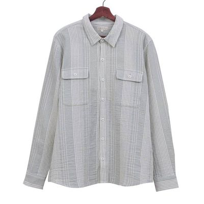 Alternate image for Mens Striped Soft Green and White Cotton Collared Shirt Stylish Staple in Fern