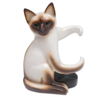 Main image for Handcrafted Wood Siamese Cat Wine Holder from Bali Siamese Cat Hug
