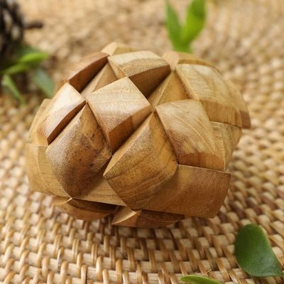 Alternate image for Javanese Artisan Crafted Wooden Block Puzzle Big Pillow