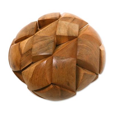 Alternate image for Javanese Artisan Crafted Wooden Block Puzzle Big Pillow
