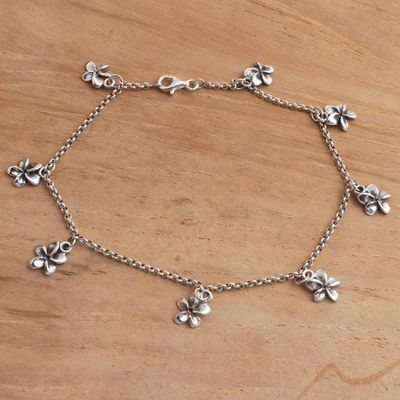 Alternate image for Hand Crafted Sterling Silver Jepun Flower Charm Anklet Shining Jepun