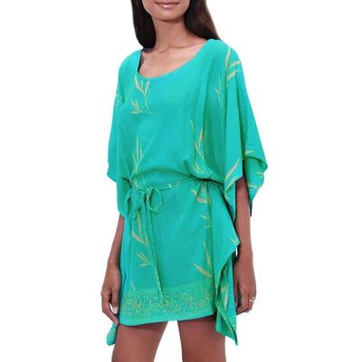 Alternate image for Batik Rayon caftan in Turquoise and Lemon Balinese Breeze in Turquoise