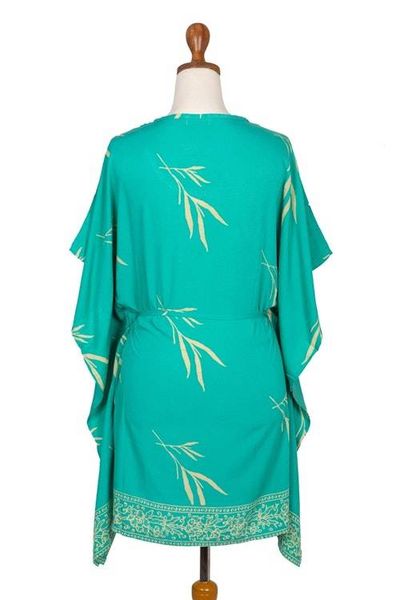 Alternate image for Batik Rayon caftan in Turquoise and Lemon Balinese Breeze in Turquoise