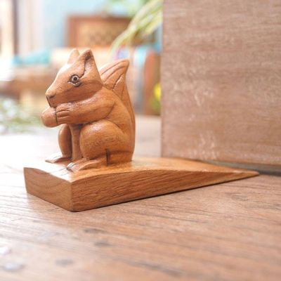 Main image for Handcrafted Wood Squirrel Doorstop in Brown from Bali Helpful Squirrel in Brown