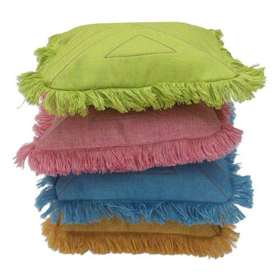 Alternate image for Triangle Pattern 100 Cotton Cushion Cover Set of 4 Triangle in Pastels