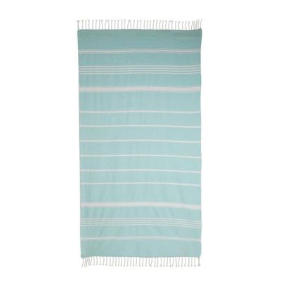 Alternate image for Striped Cotton Beach Towel in Mint from Guatemala Sweet Relaxation in Mint