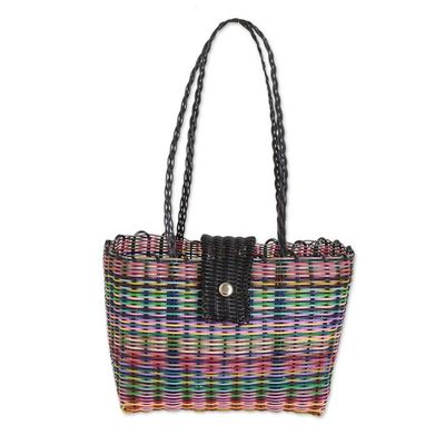 Alternate image for Eco-Friendly Hand-Woven Recycled Vinyl Cord Tote Bag Colors of Happiness