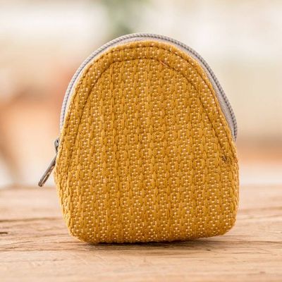 Alternate image for Yellow Cotton Keychain Coin Purse Hand-Woven in Guatemala Weaving Stories in Yellow