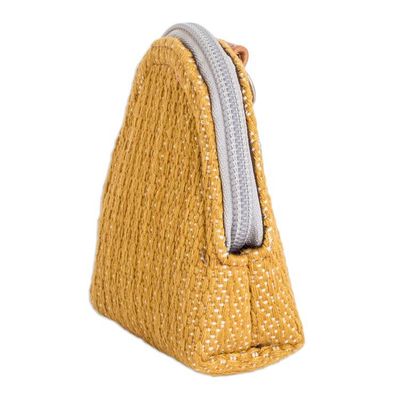Alternate image for Yellow Cotton Keychain Coin Purse Hand-Woven in Guatemala Weaving Stories in Yellow
