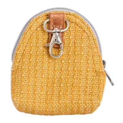 Alternate image for Yellow Cotton Keychain Coin Purse Hand-Woven in Guatemala Weaving Stories in Yellow