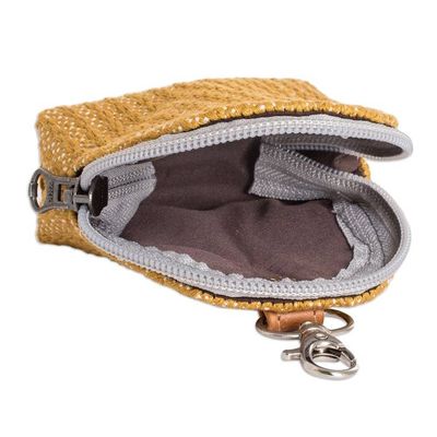 Alternate image for Yellow Cotton Keychain Coin Purse Hand-Woven in Guatemala Weaving Stories in Yellow