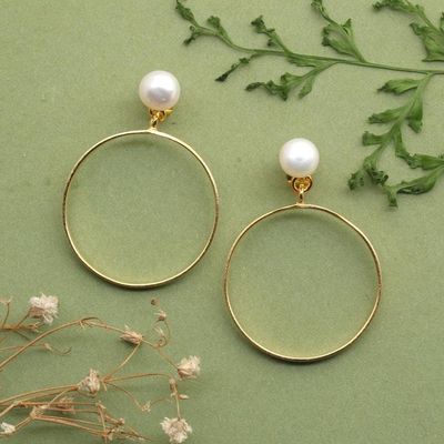 Main image for 18k Gold-Plated Round Cultured Pearl Dangle Earrings Cycles of Bali