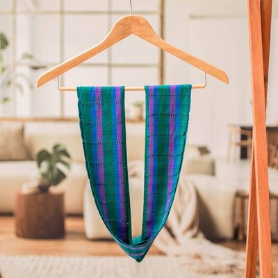Alternate image for Striped Green Blue Purple Hand-Loomed Rayon Infinity Scarf Colorful Elegance