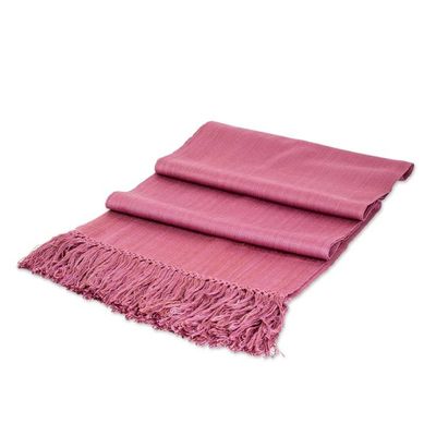 Alternate image for Guatemalan Hand-Woven Fringed Rayon Scarf in Purple Hue Sweet Reflections
