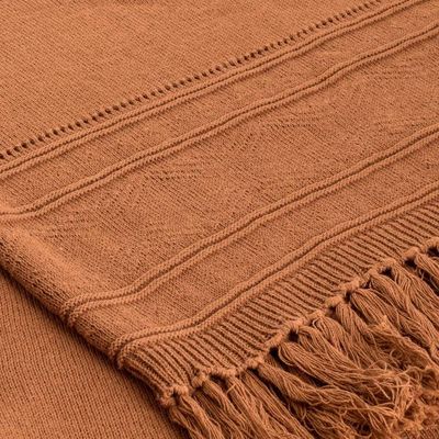 Alternate image for Brown Cotton Ruana with Fringes Handloomed in Guatemala Ancestral Ginger