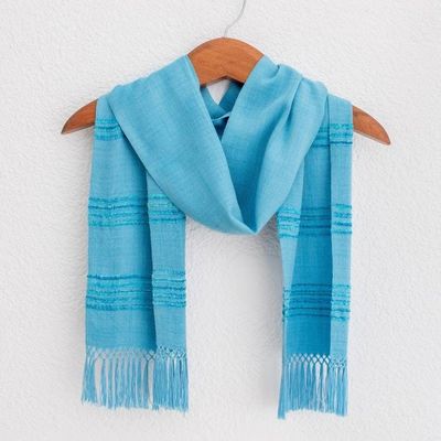 Main image for Handwoven Blue and Turquoise Rayon Fiber Scarf Mystic Maya Sky