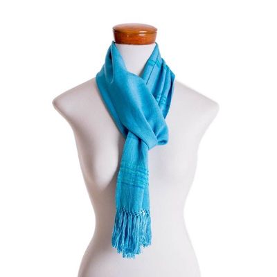 Alternate image for Handwoven Blue and Turquoise Rayon Fiber Scarf Mystic Maya Sky