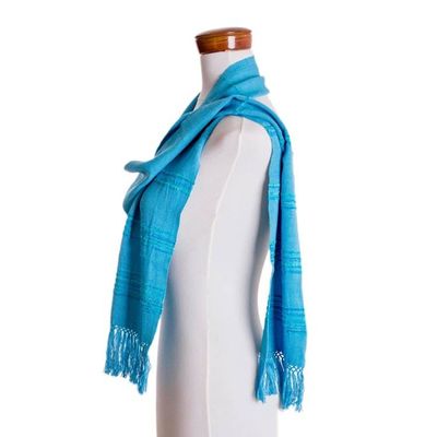 Alternate image for Handwoven Blue and Turquoise Rayon Fiber Scarf Mystic Maya Sky