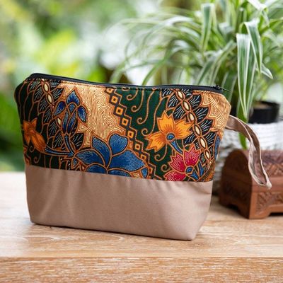 Alternate image for Traditional Batik Cosmetic Bag Crafted from Cotton in Java Spring in Java