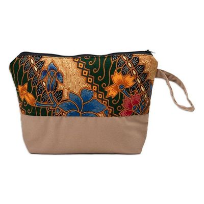 Alternate image for Traditional Batik Cosmetic Bag Crafted from Cotton in Java Spring in Java