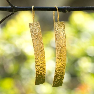 Main image for Modern Hammered 18k Gold-Plated Brass Bar Drop Earrings Glorious Textures