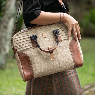 Alternate image for Adjustable Leather-Accented Natural Fiber Shoulder Hand Bag New Versatility