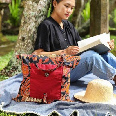 Alternate image for Handmade Cotton Foldable Tote Bag with Warm Batik Motifs Blitars Autumn
