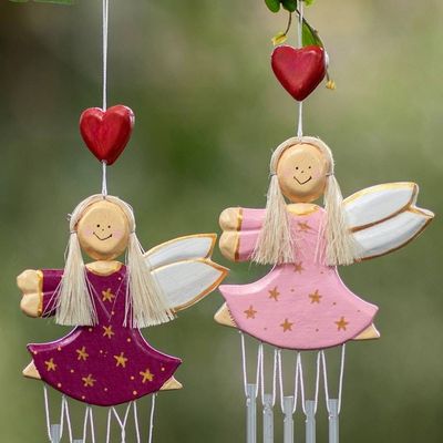 Alternate image for Pair of Fairy-Shaped Wood and Natural Fiber Wind Chimes Petite Stars