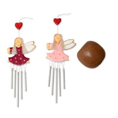 Alternate image for Pair of Fairy-Shaped Wood and Natural Fiber Wind Chimes Petite Stars