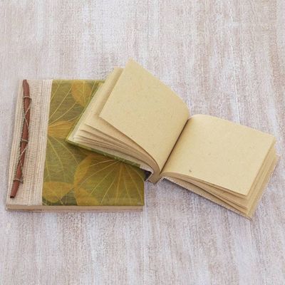 Alternate image for Handcrafted Pair of Rice Paper Notebooks from Indonesia Autumn Spirit in Olive