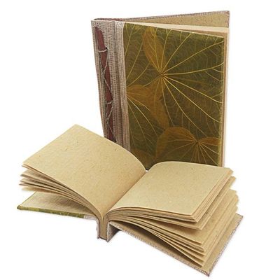 Alternate image for Handcrafted Pair of Rice Paper Notebooks from Indonesia Autumn Spirit in Olive