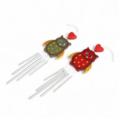 Alternate image for Pair of Owl-Shaped Hand-Carved and Painted Wood Wind Chimes Curious Owls