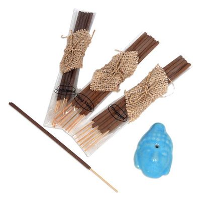 Alternate image for Buddha-Themed Blue Ceramic Incense Set with 18 Sticks Blue Vesak Celebration