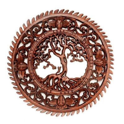 Main image for Hand Carved Tree Motif Wall Relief Panel from Bali Tree of Serenity