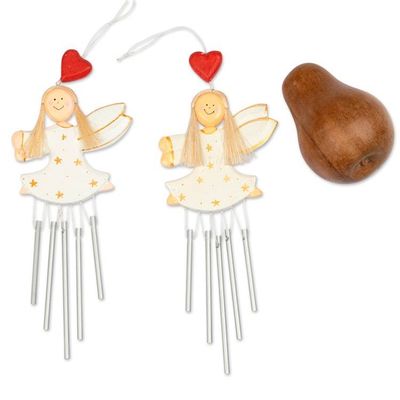 Alternate image for 2 Hand-Painted White and Gold Fairy-Themed Wood Wind Chimes Tiny Stars