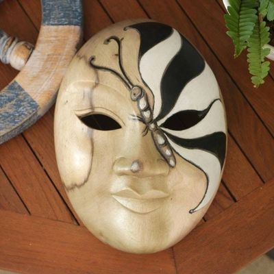Alternate image for Balinese Hibiscus Wood Mask with Hand-Painted Butterfly Feminine Butterfly